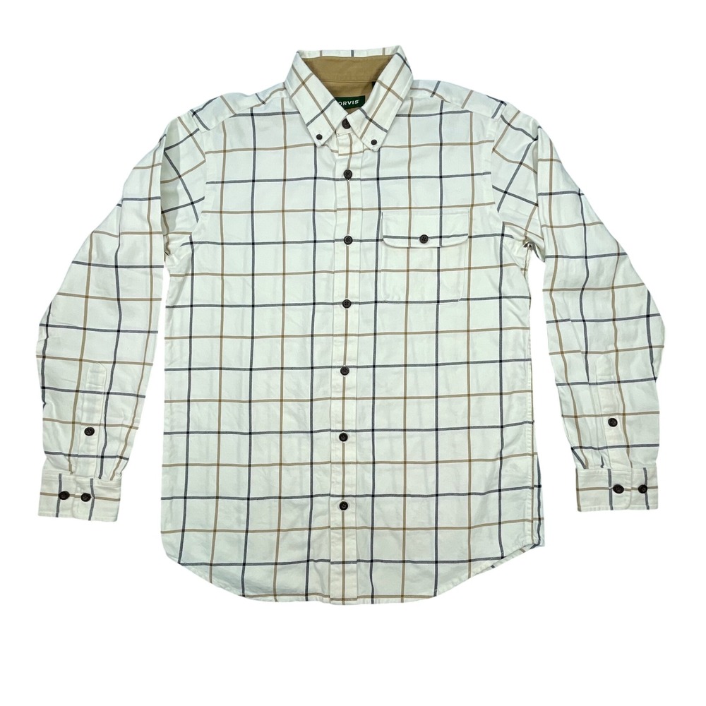 Orvis White Windowpane Plaid Classic Fit Button Down Shirt Mens Medium 4356